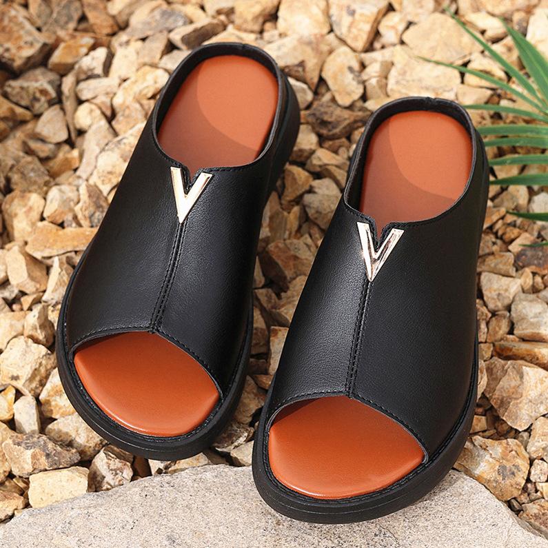 

Женские тапочки, летние, новые, с толстой подошвой, с V-образной декоративной пряжкой 42 чёрный