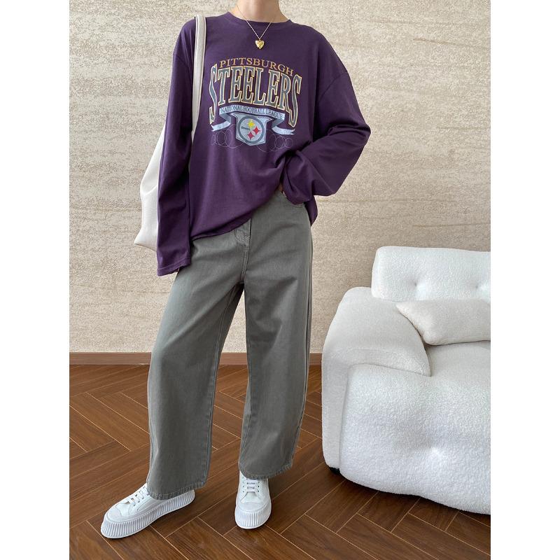 Sinan Blogger Retro Letter Print Slim Langarm T-Shirt (SN6446)