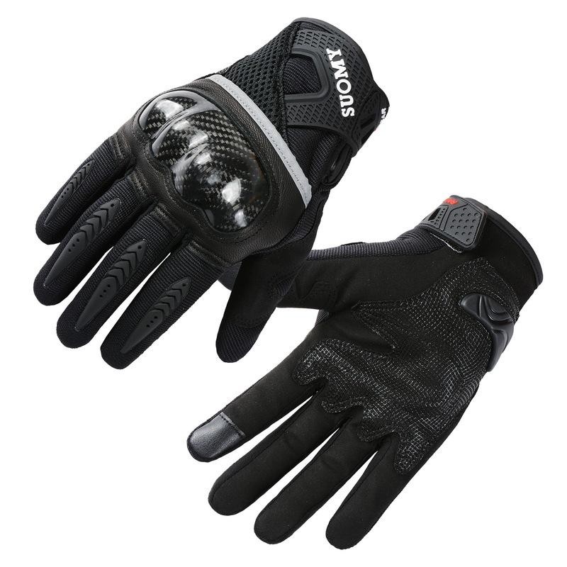 Carbon Fiber Motorcycle Gloves, Spring Summer Touchscreen Riding Gear with Protective Shell Breathable Unisex Crash-Resistant