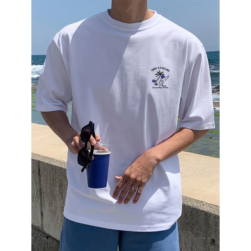 European Size Men'S Letter Print Crew Neck T-Shirt, Summer Outdoor Sports Short Sleeves