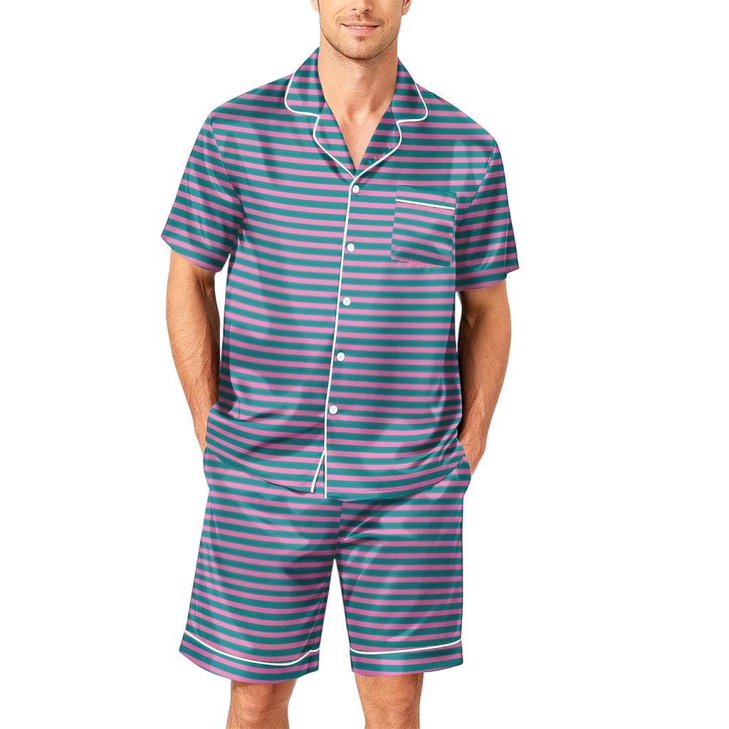 Men's Short Sleeve Pajama Set Button Down Shirt with Notched Collar and Matching Shorts Soft Casual Loungewear Sleepwear S to XXXXL