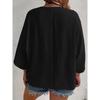 New Women's Plus Size Casual V-Neck Long Sleeve Blouse Elegant Solid Color Loose Fashion T-Shirt Top for Spring Summer