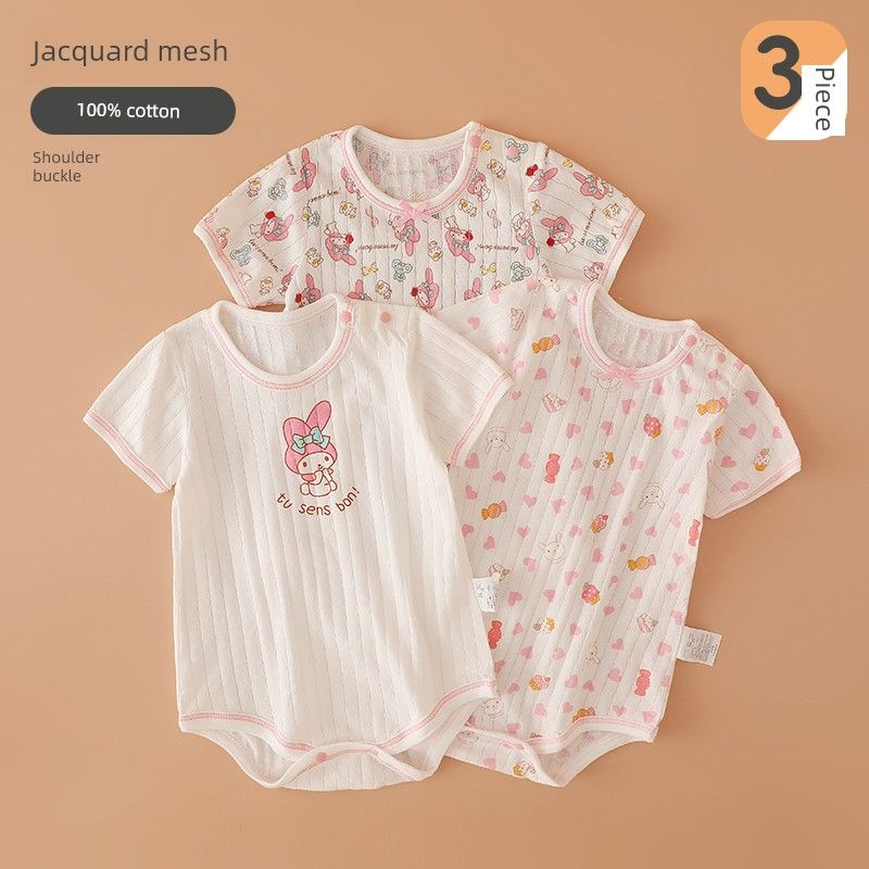 Japanese-Style Baby Romper, Pure Cotton, Thin, Breathable Mesh, Short-Sleeve Jumpsuit for Baby Girls, Summer