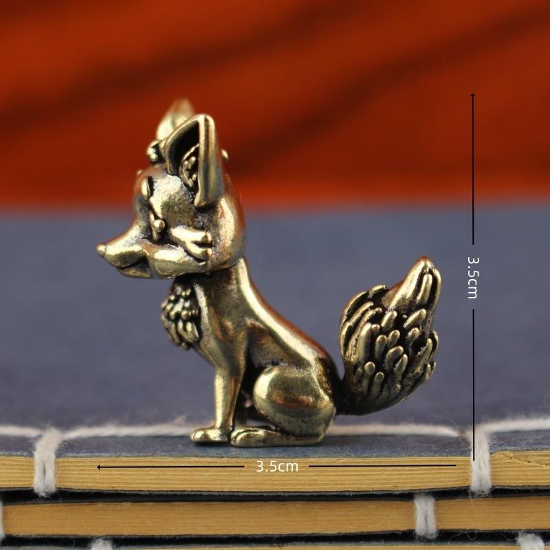 Brass Fox Statue Cute Fox Miniature Figurines Desk Ornament Decorations Accessories Copper Animal Sculpture Home Decor Crafts