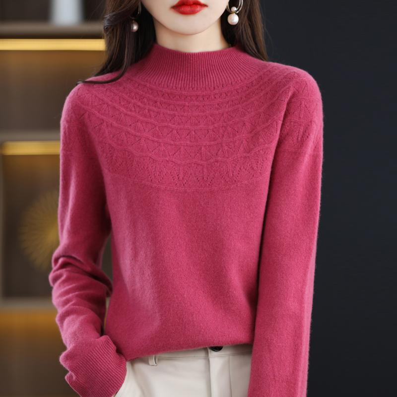 Women's Half Turtleneck Sweater, Qinghe Cashmere, 30% Cashmere 70% Wool, Winter Knitted Pullover Autumn Sweater Cashmere Sweater