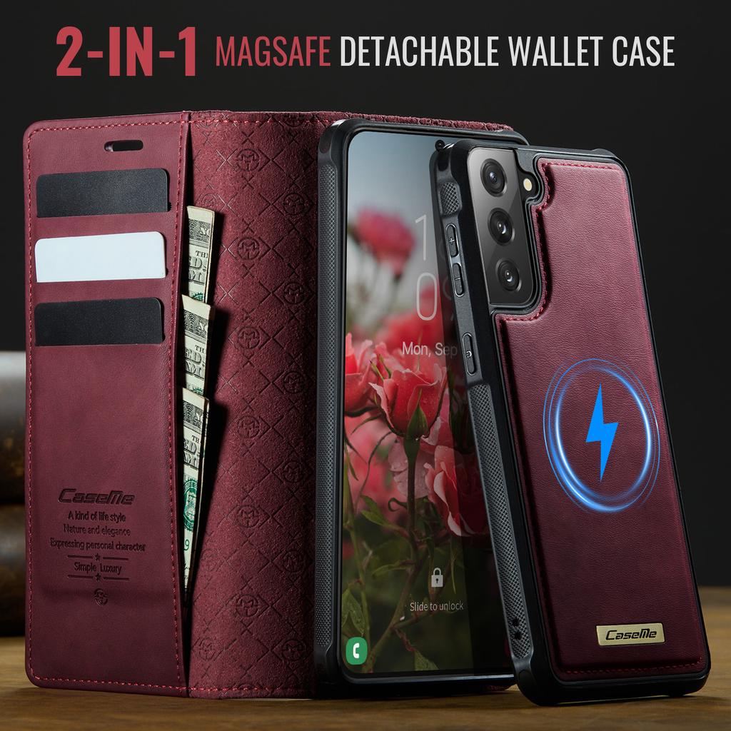 For Samsung Galaxy S21 5G/Galaxy S21 4G Case CASEME C49 Compatible with MagSafe RFID Blocking Detachable Wallet Leather Phone Cover