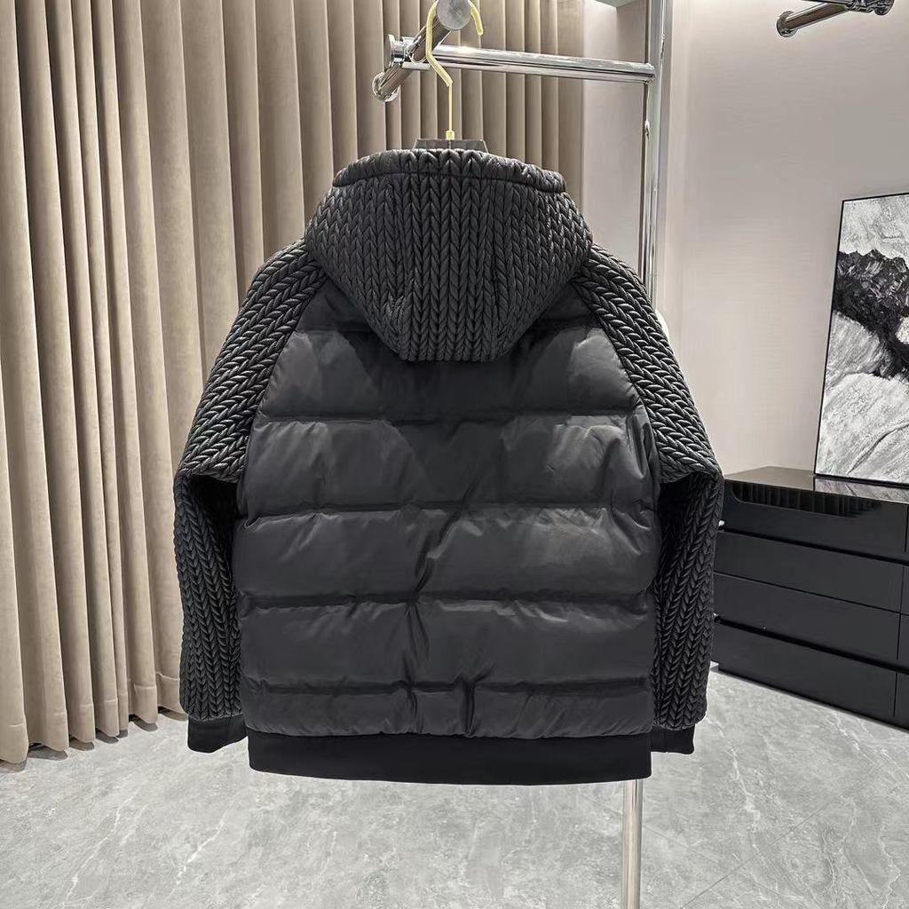 High-End Winter Patchwork Duck Down Coat with Wheat Ear Design and Hood