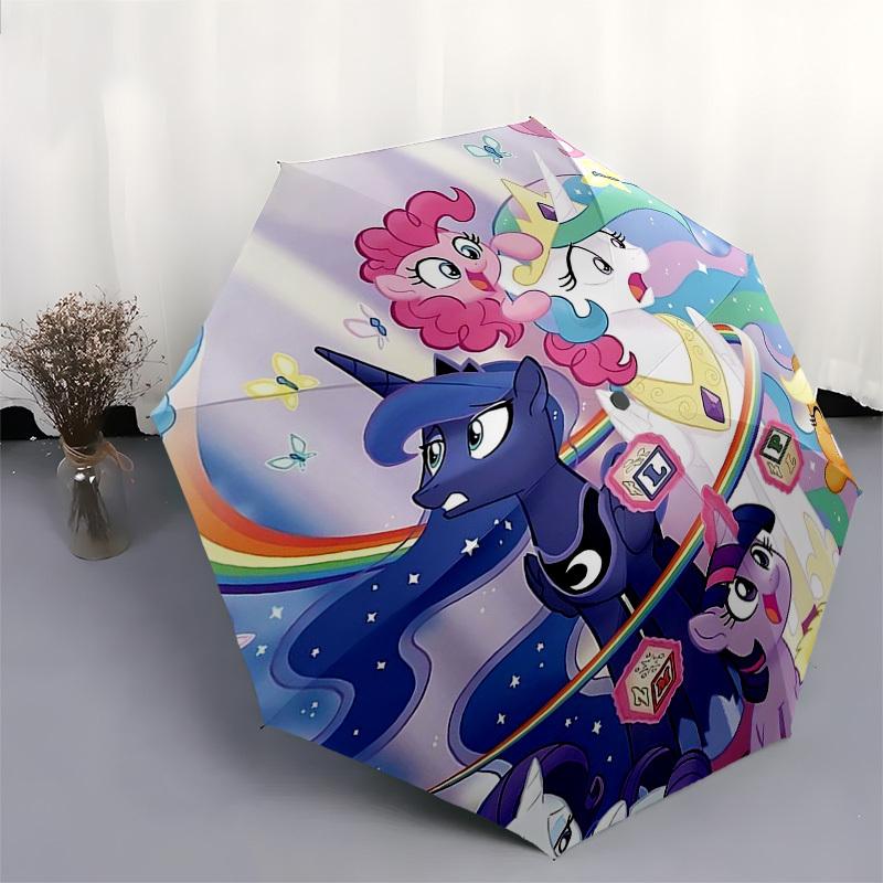 1pc My Little Pony Automatic Folding Umbrella, 8 Bone Iron Frame, Portable Tri-Fold Design, Outdoor for Fans, Travelers, Everyday Use, Festive Gift.Y0