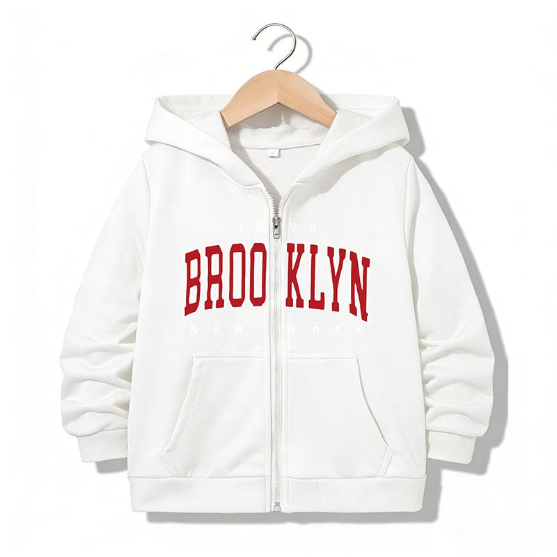 Kids Zipper Hoodie Funny Casual Brooklyn New York Letter Hoodies Jackets Boys Girls Zip Up Sweatshirt Children Hoodies