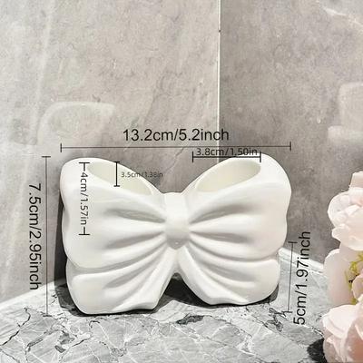 Charming Bowknot Ceramic Toothbrush Holder Portable No-Drill Bathroom Organizer for Toothbrushes & Toothpaste for Return School