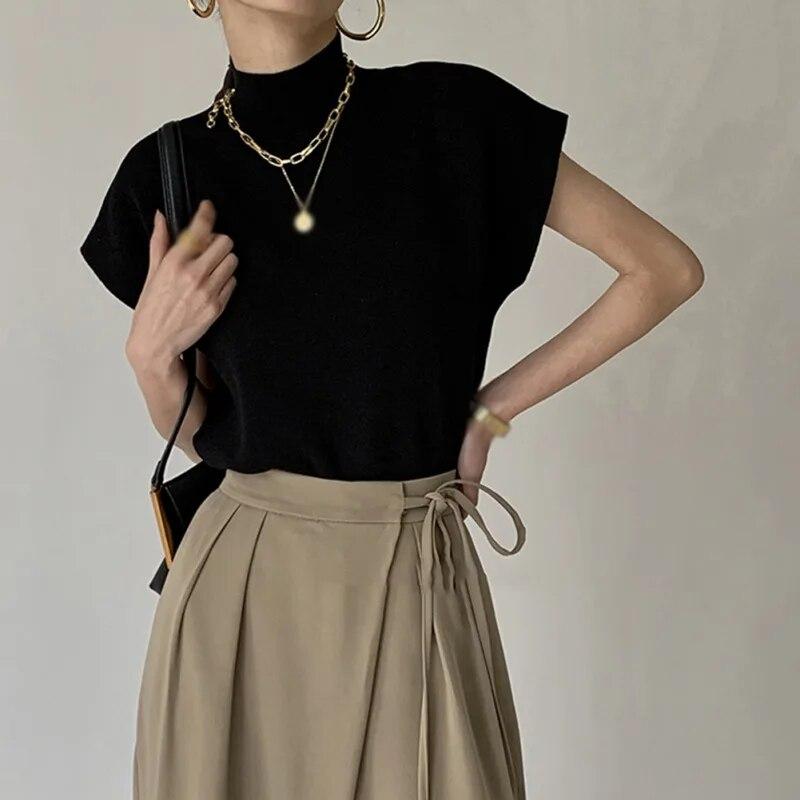 

Женский вязаный топ в рубчик, туника, свитер с короткими рукавами, жилет, повседневные однотонные футболки, свободные вязаные топы, винтажный пуловер, свитер One Size