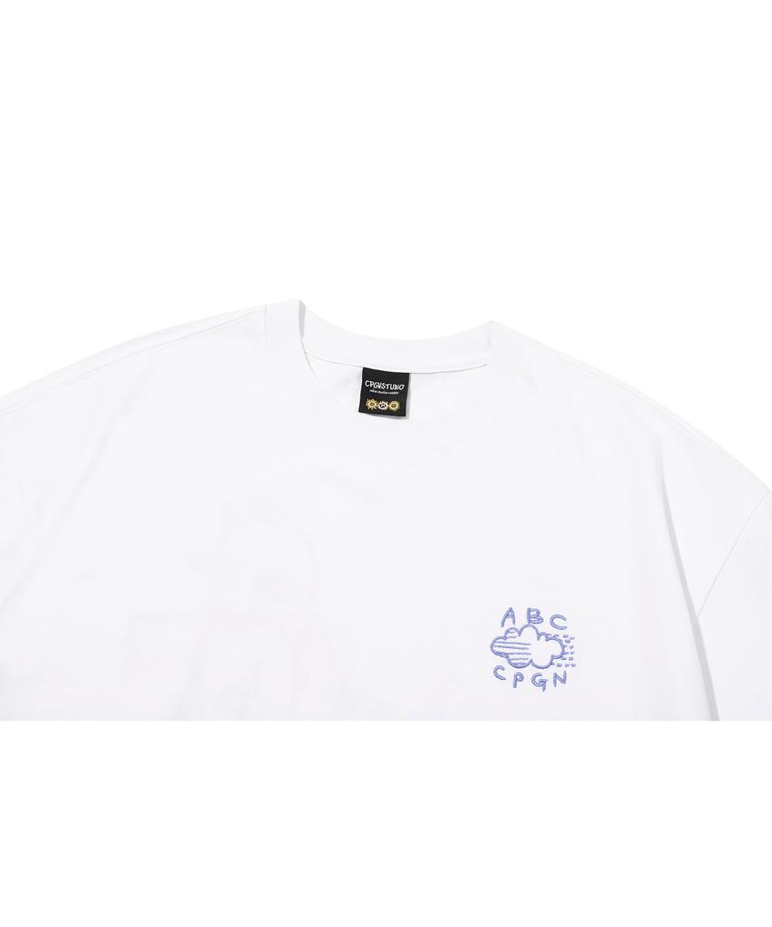 CPGN STUDIO Abc Cat Embroidered Short Sleeve T-Shirt White