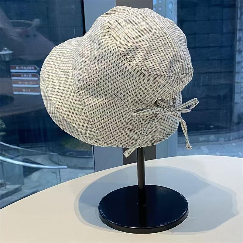 Face Small Plaid Bucket Hat Women's Summer Simple Thin Sunscreen Sun Hat New Sun Hat
