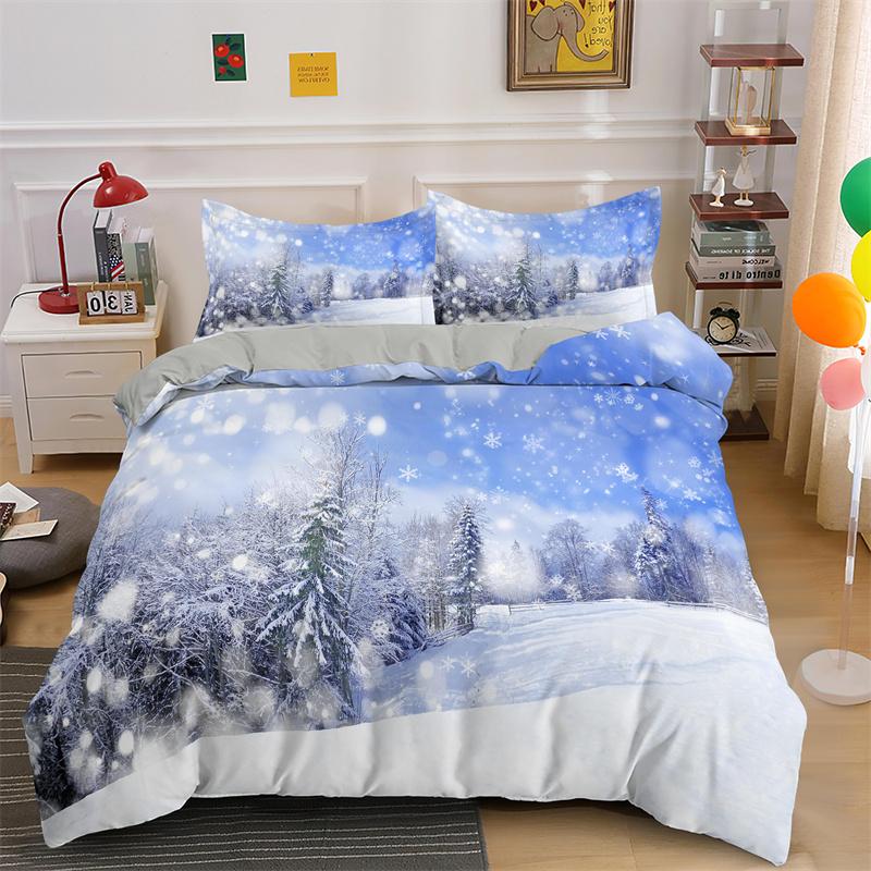 Sneeuwlandschap Dekbedovertrek Set met Kussensloop Winterlandschap Dekbed Beddengoed Set Luxe Beddengoed Queen King Enkele Maat Beddengoed Set UK Single 135x200cm
