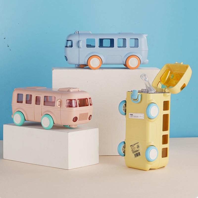 Creative Tritan Material Baby Bus Water Bottle With Cute Straw For Student And Kindergarten Kids