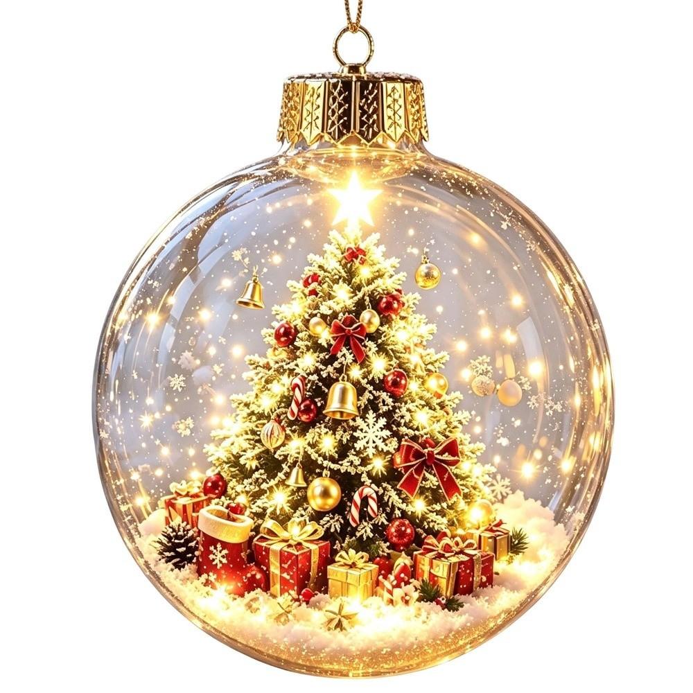 Transparent Christmas Ball Ornament 2D Flat Pattern Lightweight 3D Acrylic Pendant Compact Shatterproof Clear Sphere Bauble