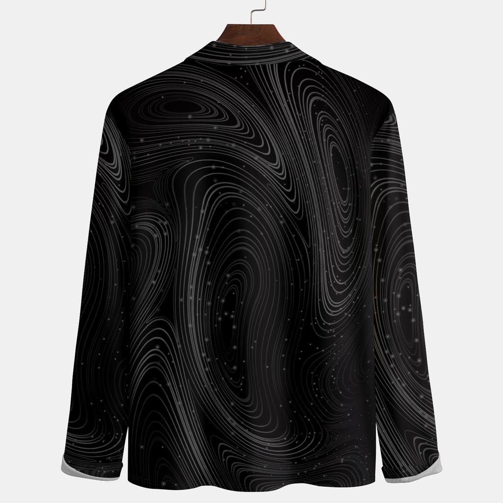 Men'S Lapel Long Sleeve Printed Casual Top Loose Sports Lapel Shirt