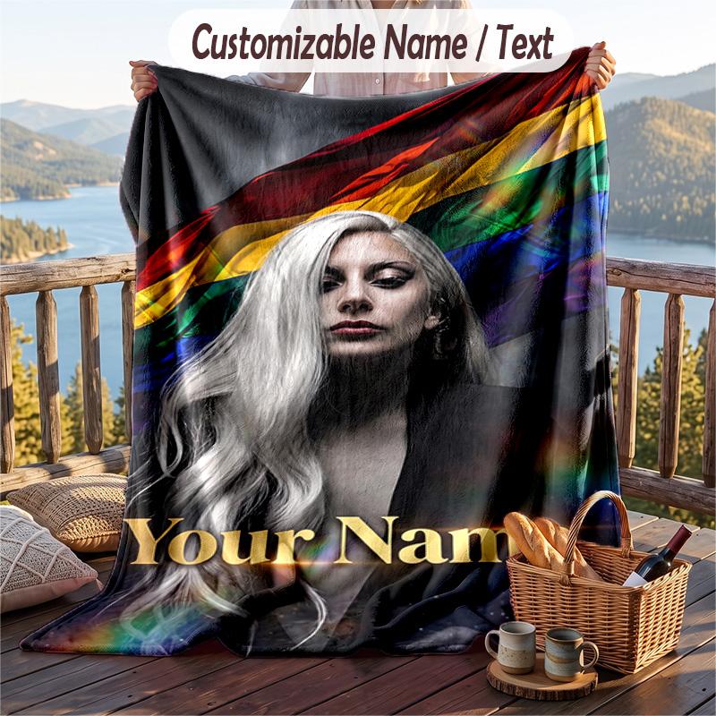 Coperta in Flanella Personalizzata, Nome Stampato Personalizzato Lady Gaga, Morbida Coperta Peluche per Uso Domestico