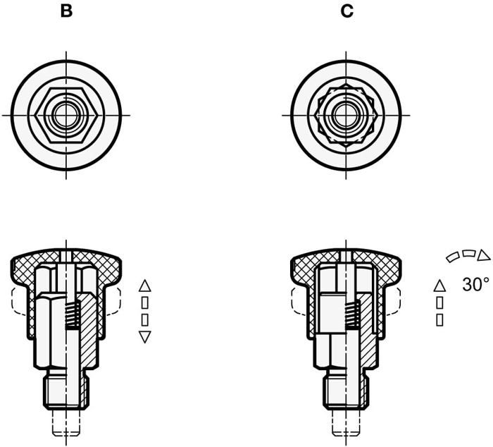 Boulon de rechange - GANTER NORMELEMENTE - GN 822.6-7-M12-B - Petit modèle - Noir - 2,8x5,6x4,05 cm