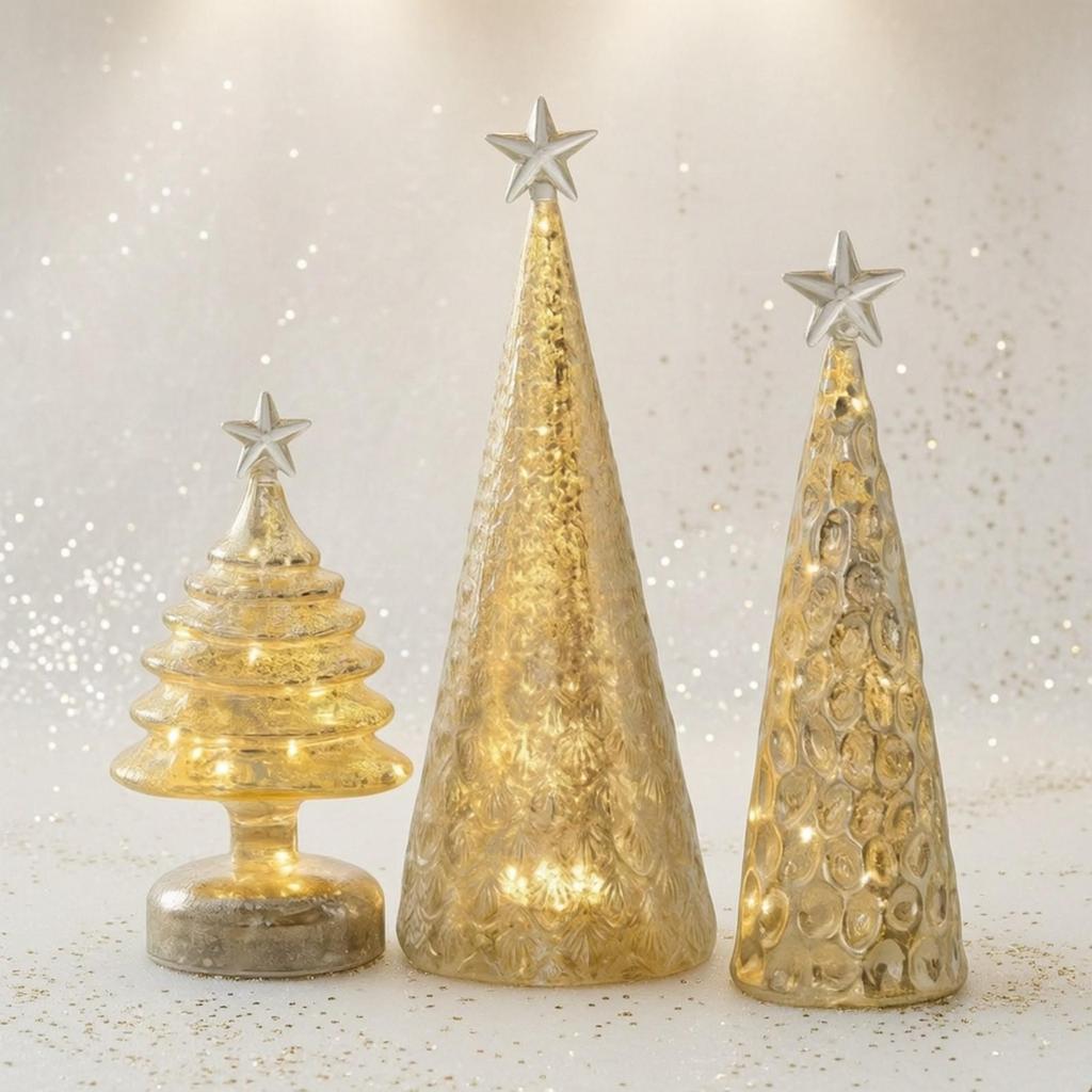3 Pieces Glass Christmas Tree Semi-Transparent Tabletop Decoration Festive