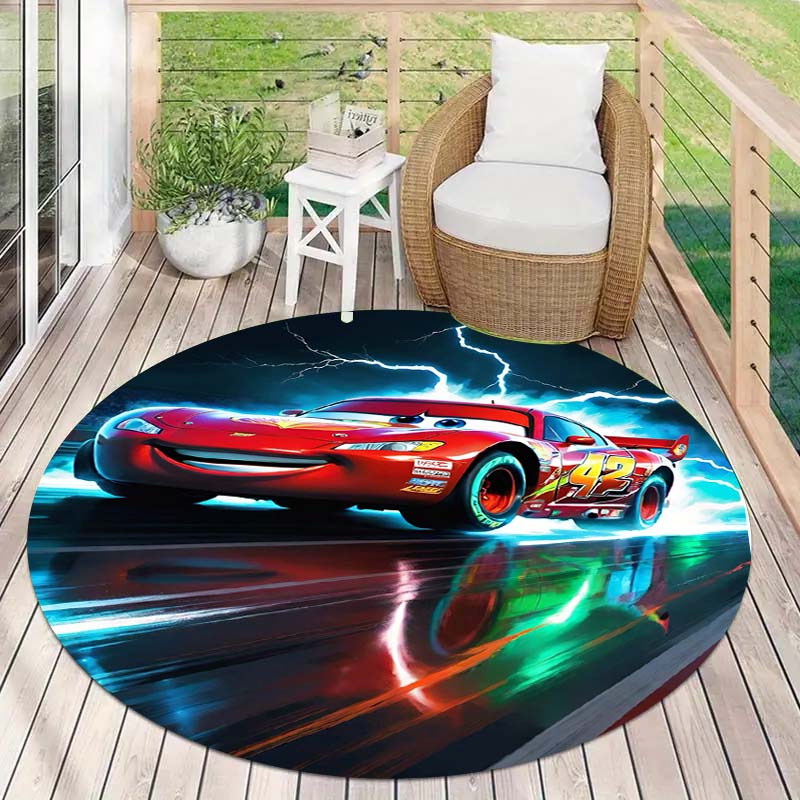 Tappeto Rotondo con Popolare Motivo Auto da Corsa Tappeto Circolare per Camera da Letto Bambini Tappetino Antiscivolo McQueen per Decorazione Casa