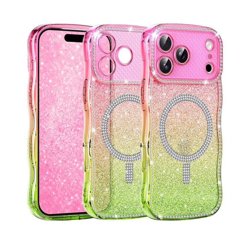 Sparkling Wireless charge case back cover for iPhone 17/17 Air/17 Promax, For iPhone 13/14 Plus/15/16E Bling Bling Phone Case