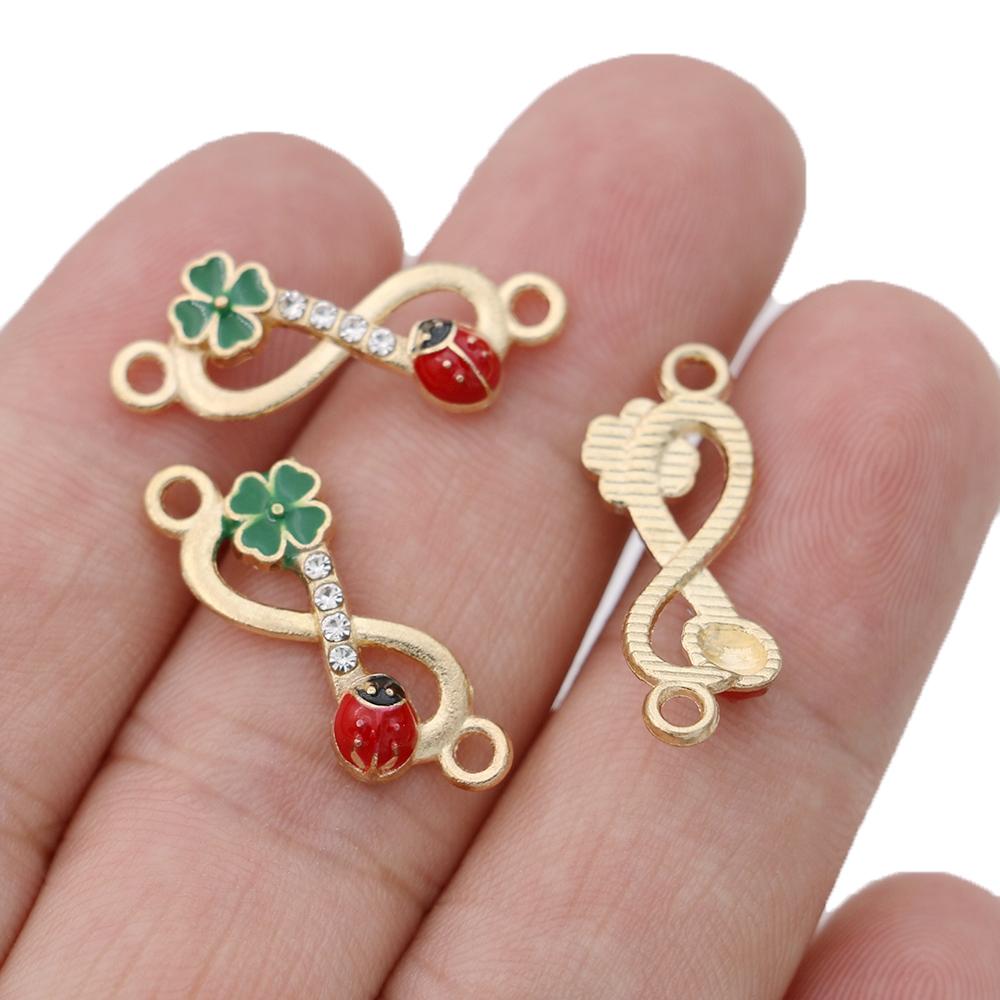 10Pcs Gold Plated Enamel Flower Ladybug Charm Connectors For Jewelry Making Bracelet Accessories Diy Findings 18X15Mm