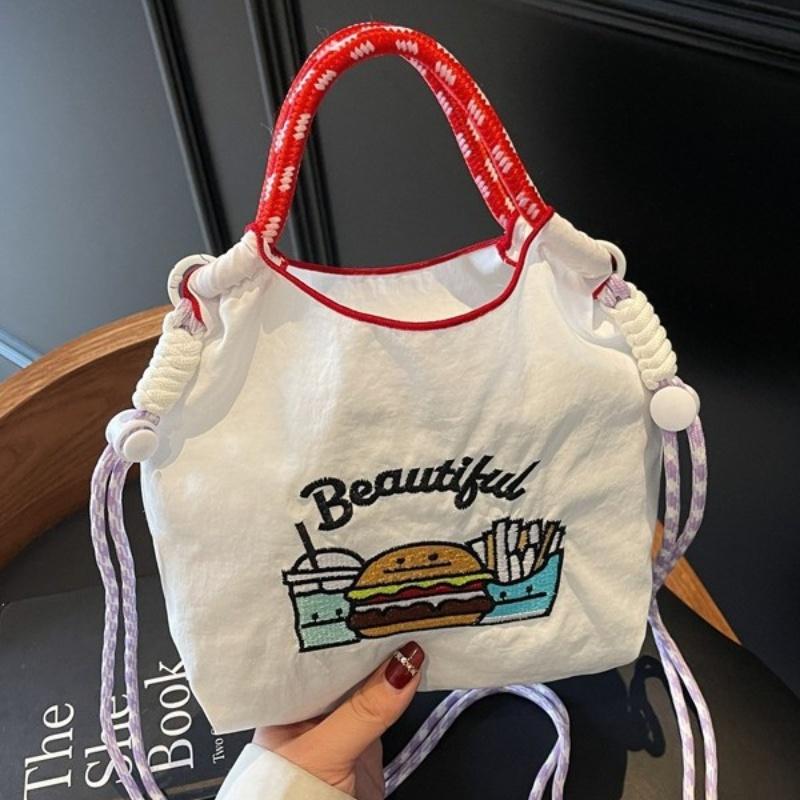 Fashion Sweet Nylon Embroidered Canvas Shoulder Bag Casual Commuter Student Small Square Bag Trend Versatile Crossbody Bag