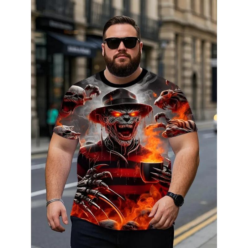 Large Men's Skull Pattern 3D Printed Men's Round Neck Short Sleeved T-shirt Summer Fashion T-shirt Casual and Comfortable Versatile Top
