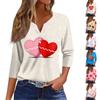 Women's Fashion Button-Up V-Neck Three-Quarter Sleeve Valentine's Day Print Top