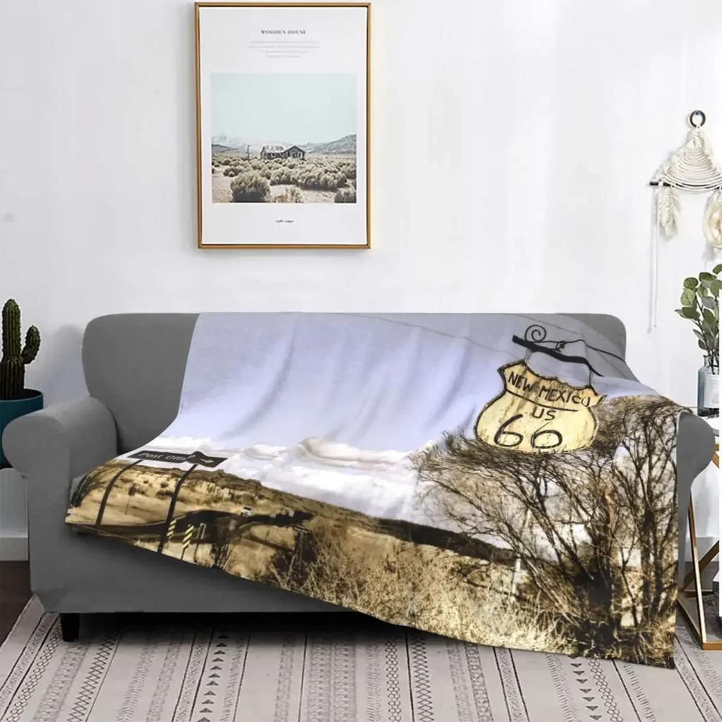 Soft Flannel Throw Blanket Retro Car Motel Route  Warm Cozy Plush All Season Bed Living Room Bedroom Cover