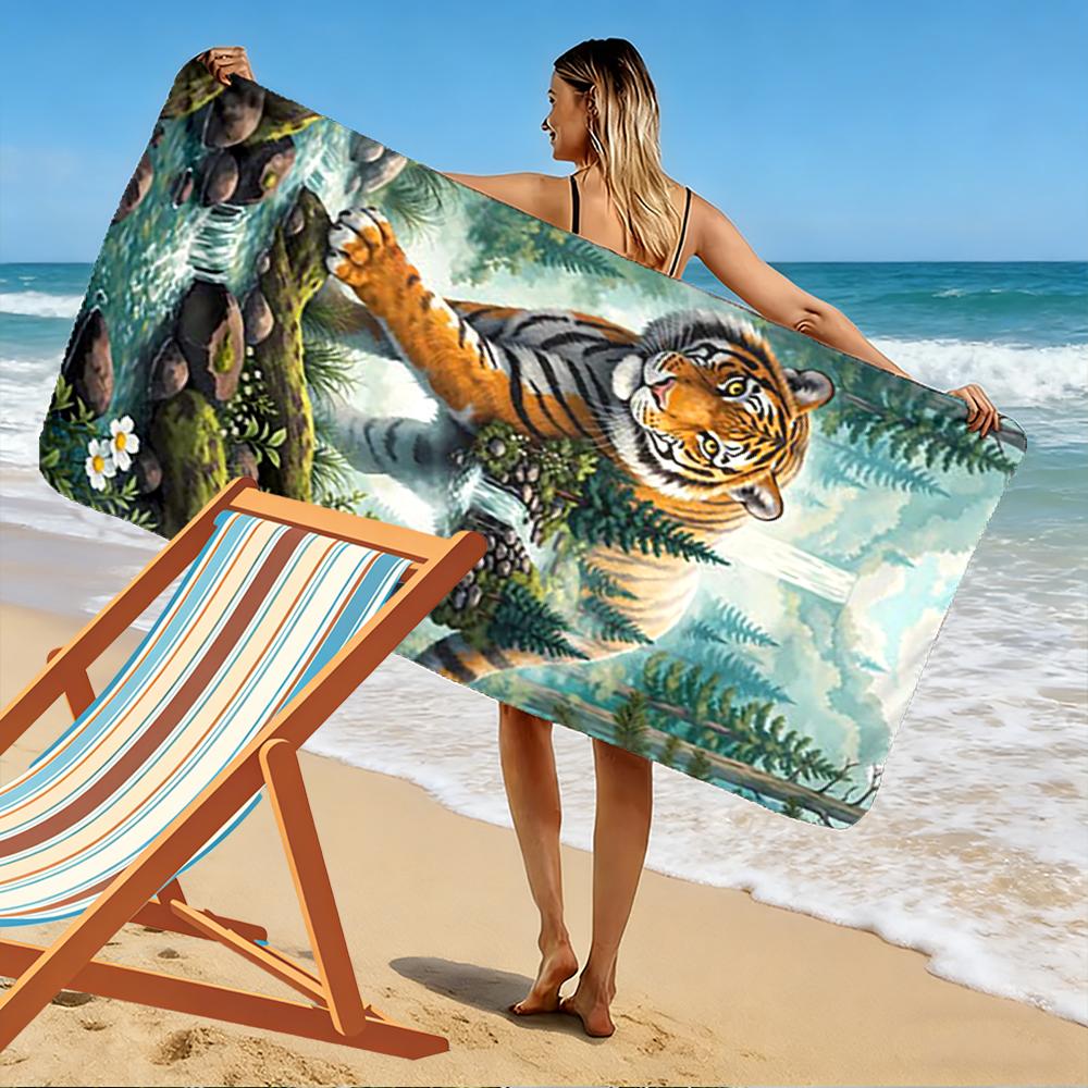 Majestic Tiger In Forest Scene Beach Towel Quick-drying for Travel Outdoor Sports Jogging Beach and Swimming