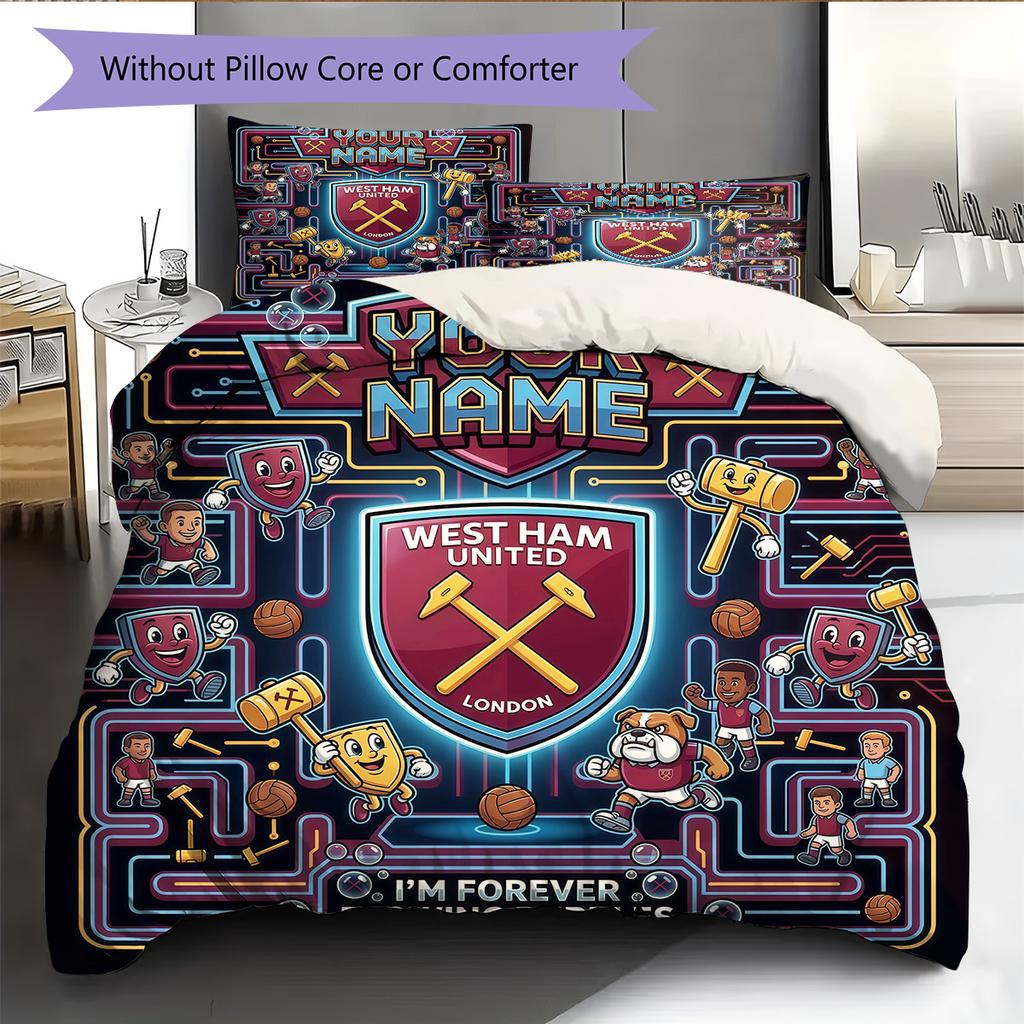 Custom Name West Ham United Pattern Bedding Quilt Set Home Decoration Gift (1 * duvet cover + 2 * pillowcase without core)