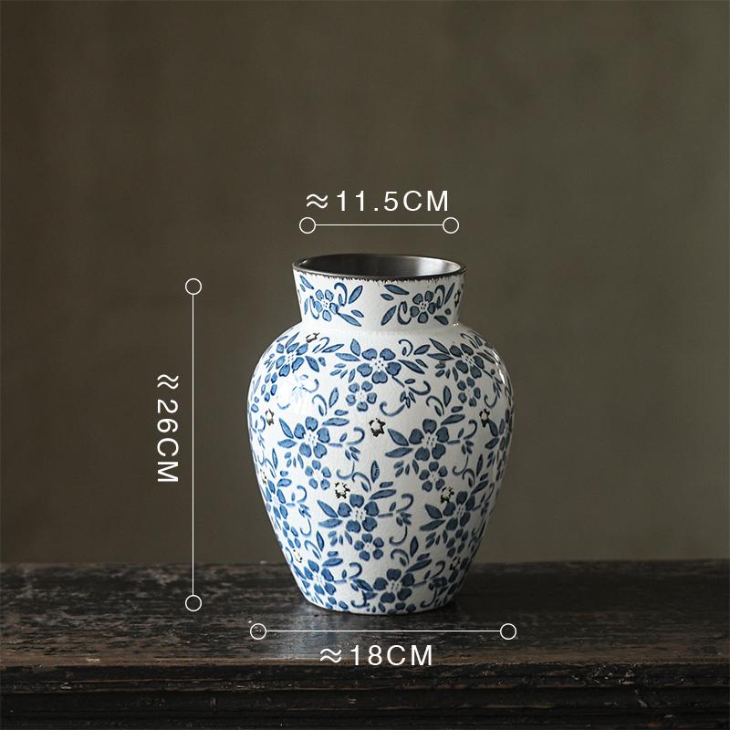 French-Chinese Ice Crackle Blue & White Ceramic Vase: Entrance & Living Room Decor