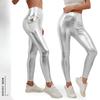 Pocket-detailed Gold-embossed Leggings Sexy Faux Leather Metallic-textured Elastic Leggings for Outerwear