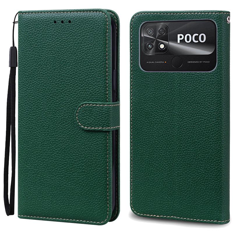 

Чохол POCO C40 Шкіряний Гаманець Чохол-книжка Для Чохол POCO C40 Xiaomi POCO C40 C 40 PocoC40 Чохол для телефону Coque Fundas Etui Shell For POCO C40 темно-зелений колір