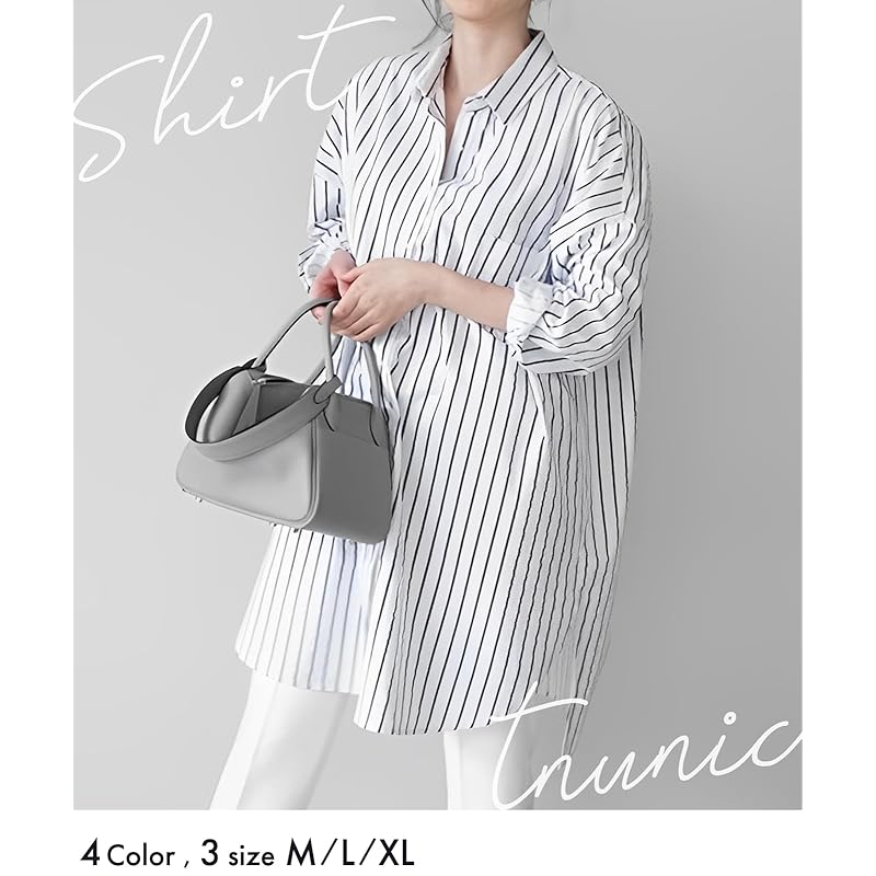 [Doors] ladies long sleeve long dress long shirt Longish blouse Relaxing office casual shirt dress khaki 5S-D05-KHM