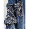 2025 Lapel Contrast Sequin Fringe Hem Denim Jacket