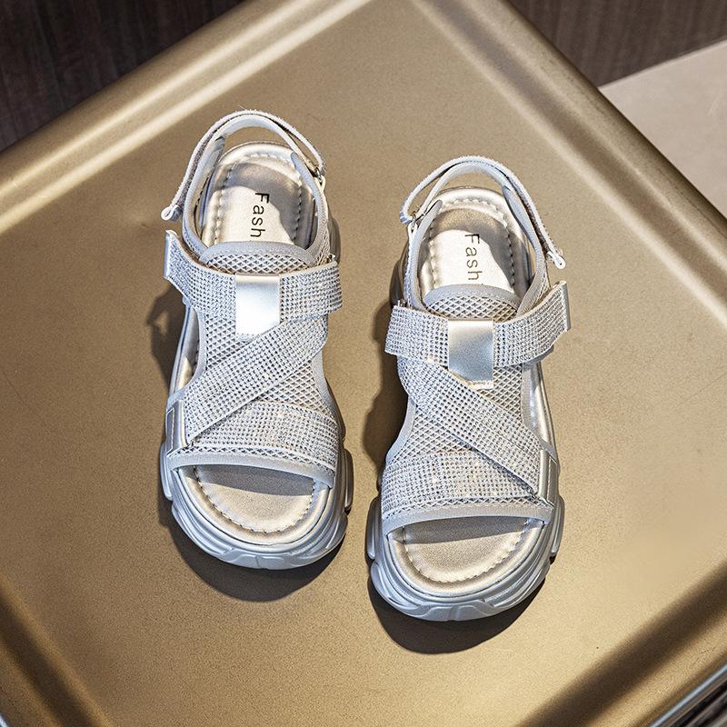 

7cm Chunky Sneaker Synthetic Shoes Mules Shoes Summer Sandals Platform Wedge Women Women Bling Leather Slippers Slides 39 серебряный