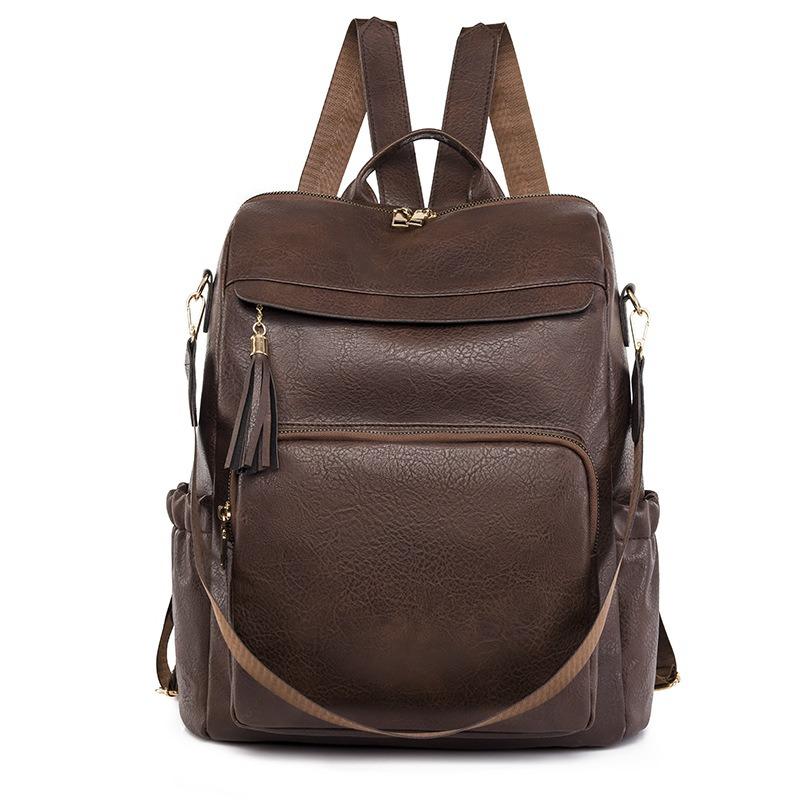 Soft Leather Backpack Vintage Texture Women Casual Backpack Large Capacity Multi-Compartment Women Backpack