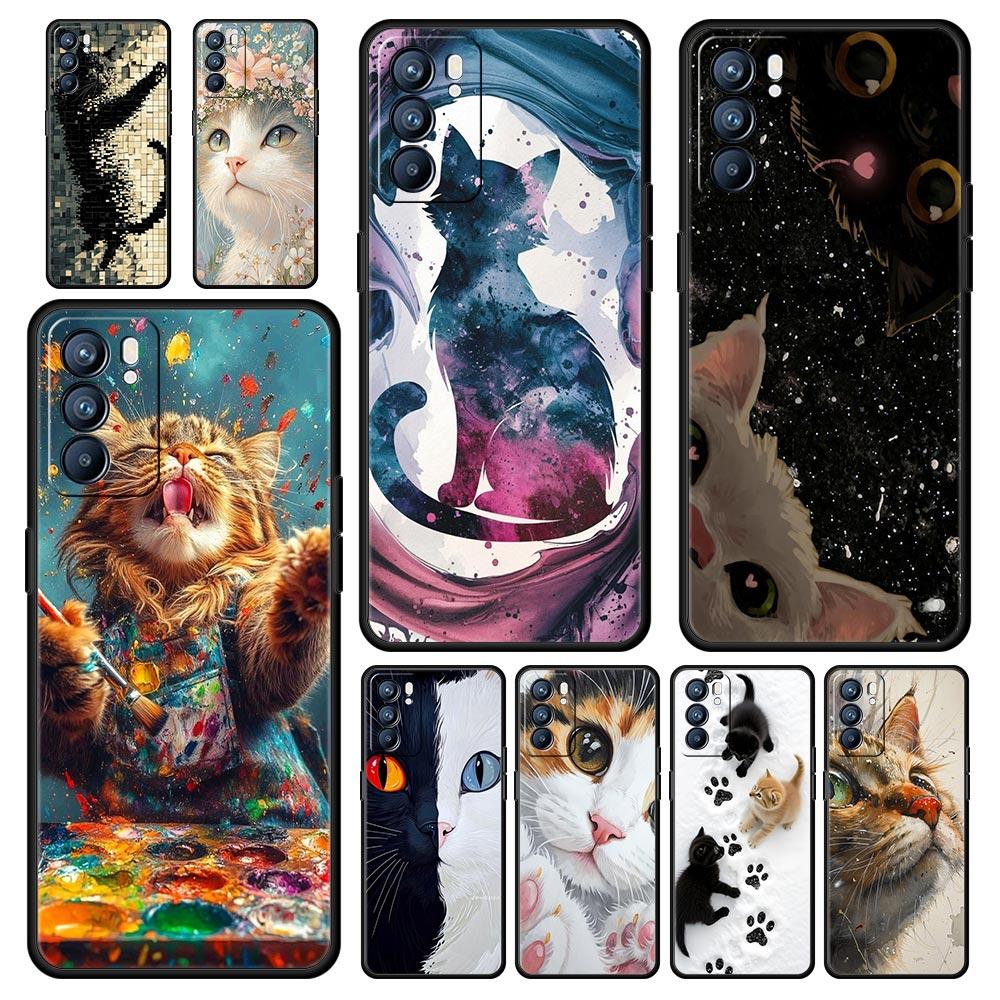 Custodia per Telefono Gatto Carino Per Oppo A17 A31 A54 A57 A78 A79 A98 Find X5 X6 Reno 6 7 8 10 11 12 13 F Pro 5G Copertura Morbida in TPU Fundas Capas