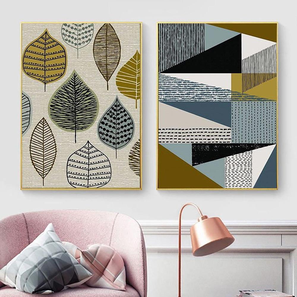 Abstract Colorful Leaves Canvas Painting Retro Green Plant Poster Print Fashion Decor Square Wall Art Picture For Living Room HD