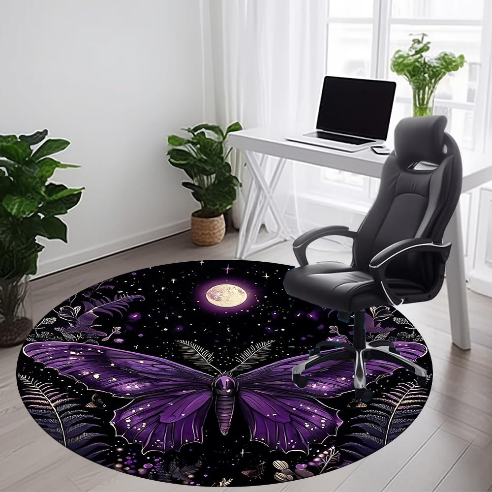 1pc Butterfly Night Office Round Area Rug, Indoor Mat Suitable ForOffice, Under Office Chairs Bedroom Living Room Home Decor, Room Deco 033