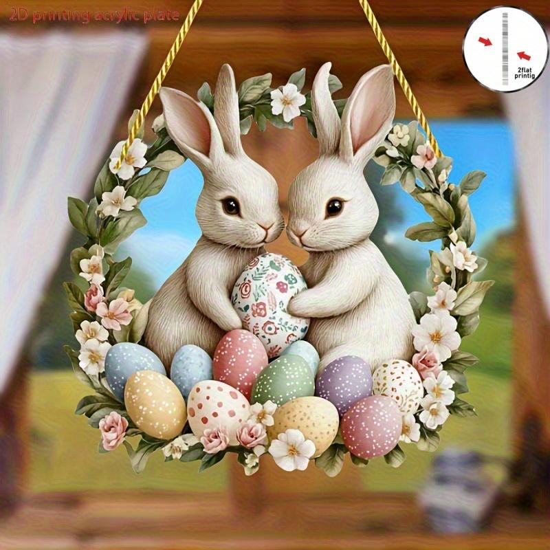 2D Flat Bohemian Style Easter Egg Acrylic, Spring Eggshell and Bunny, Suitable for Wall Decoration, Porch, Room, Villa, Accents Home, Hallway, or Work