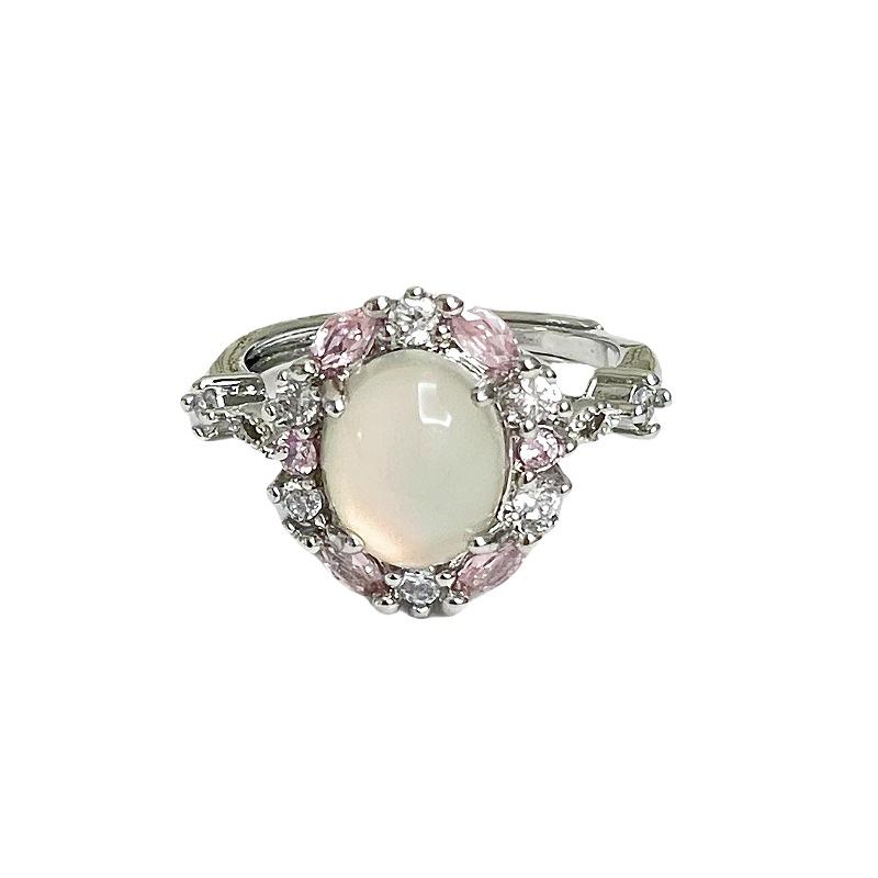 Farbe Schatz Ei Oberfläche Offener Ring Imitation Chalcedon Leichter Luxus Voll Mit Diamanten Zirkon High-End Oval Kürbisring Weiblich