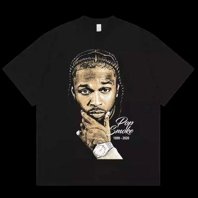 2025 Pop Smoke Hip Hop Amerikaanse Rap Karakter Print Retro Street Korte Mouw T-shirt Hoge Kwaliteit Luxe Merk Populair Verkopen