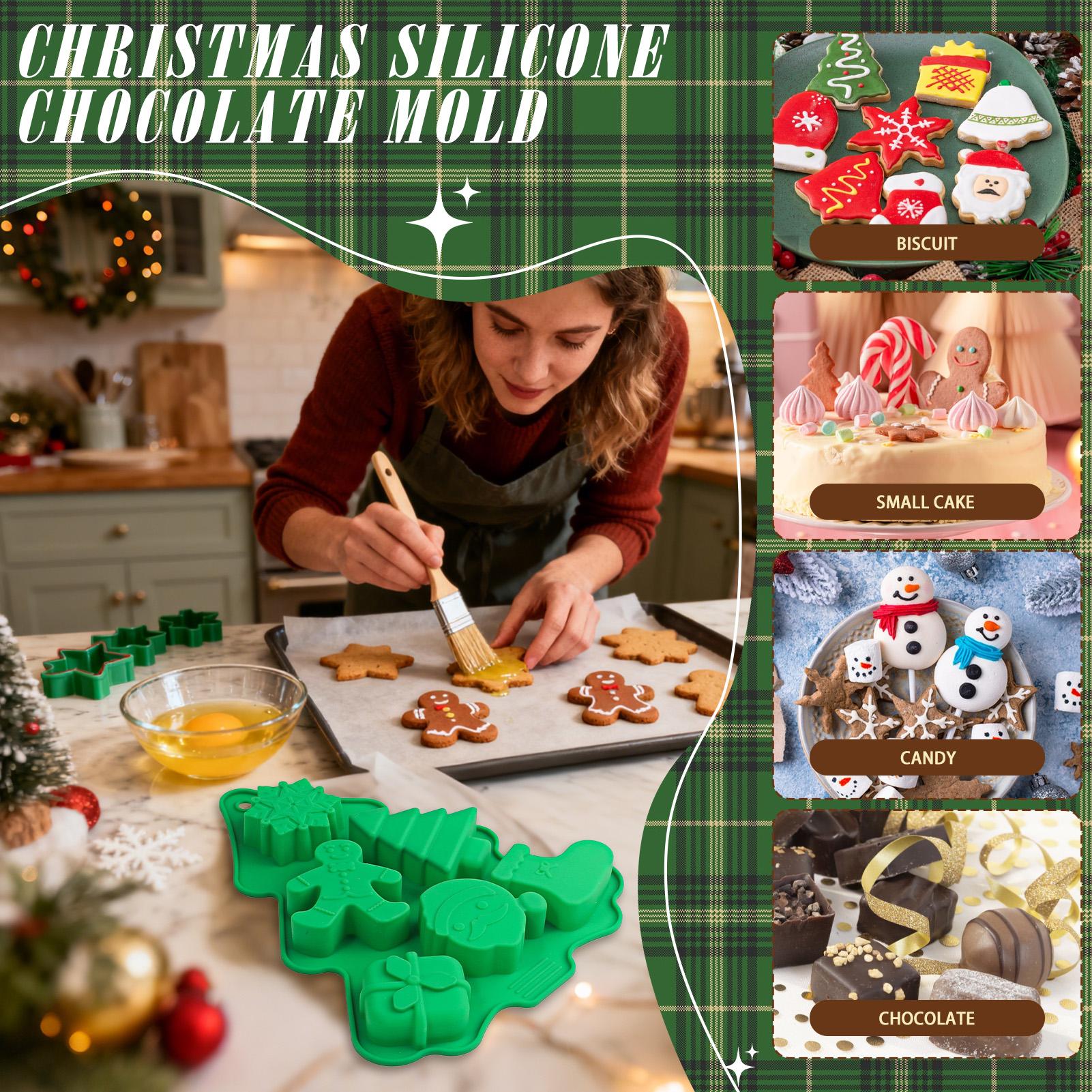 Christmas Chocolate Molds Christmas silicone chocolate molds 6 Cavity Silicone Baking Tool 3D Festive Snowflake Tree Santa Mould China Mainland