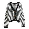 European & American Retro Striped V-neck Loose Cardigan: Women’s Lazy Style Short Fashion Long Sleeve Sweater