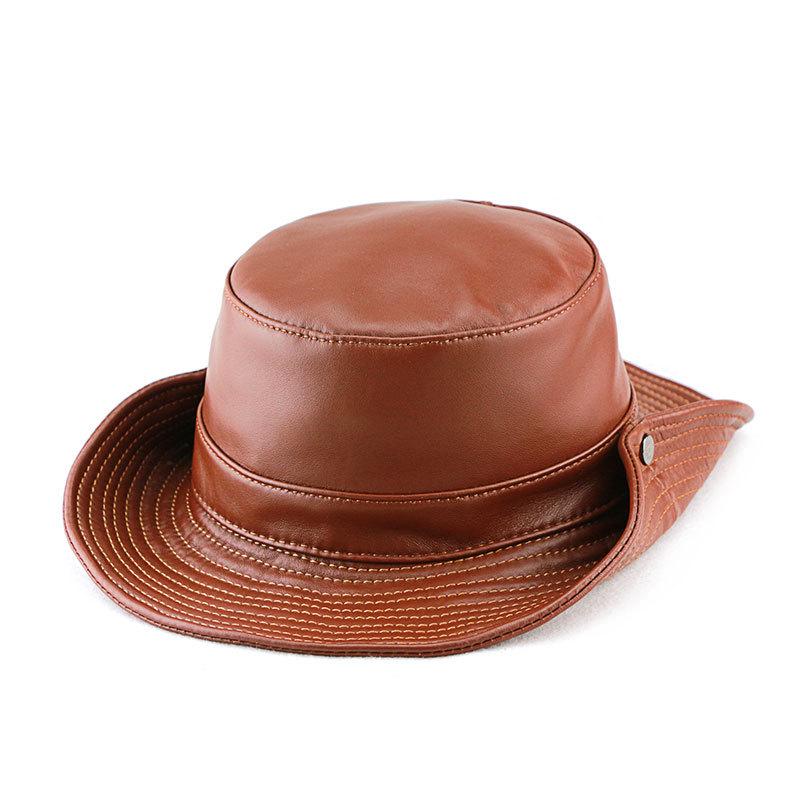 Men's Genuine Leather Western Cowboy Hat: Retro Sunshade for Outdoors, Mountaineering, and Seaside Dual-Use