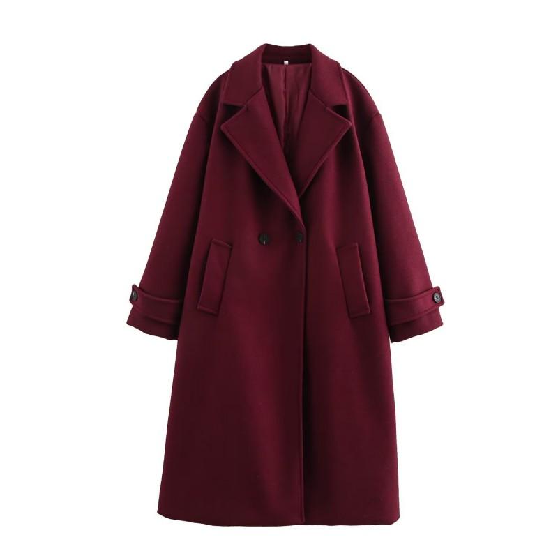 Womens Winter Wool Blend Oversized Trench Coat Longline Double-Breasted Loose Fit Outerwear